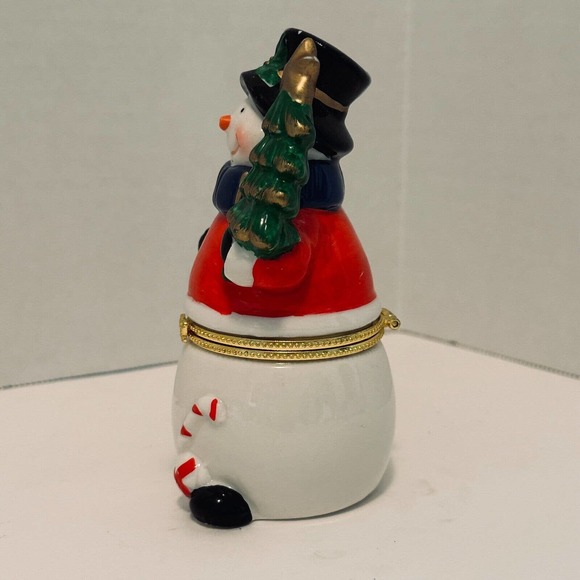 Christmas Snowman Hinged Box w/Tree and Scarf. 4.75" high x 2.5" wide Holiday - Picture 10 of 11